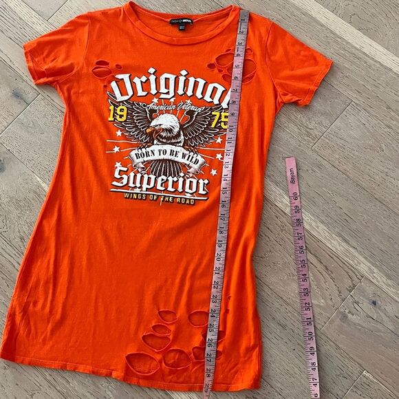 Fashion Nova Distressed Eagle Graphic Tee Orange Born To Be Wild Shirt S-M - Picture 4 of 6